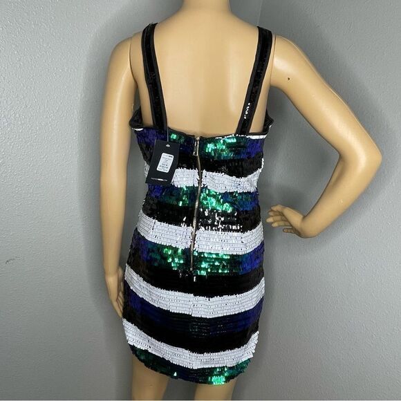NWT Fashion Nova Stardust Sequin Mini Dress White Blue Green Black Size Medium - Picture 8 of 16